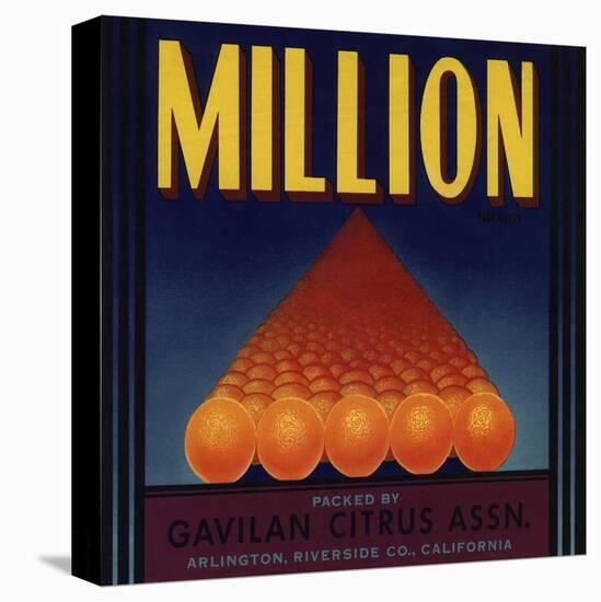 Million Brand - Arlington, California - Citrus Crate Label-Lantern Press-Stretched Canvas