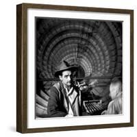 Millionaire Howard Hughes in Cockpit of Huge Sea Plane, Spruce Goose, Which He Designed and Built-J^ R^ Eyerman-Framed Premium Photographic Print