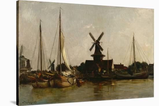 Mills at Dordrecht, 1872 (Oil on Canvas)-Charles Francois Daubigny-Stretched Canvas