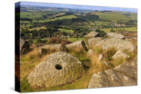 Millstone, Curbar Edge, Peak District National Park, in Summer, Derbyshire-Eleanor Scriven-Stretched Canvas