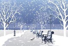 Snow falling in City Park-Milovelen-Art Print