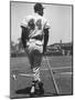 Milwaukee Braves Hank Aaron Leaning on Bat During Baseball Game-George Silk-Mounted Premium Photographic Print