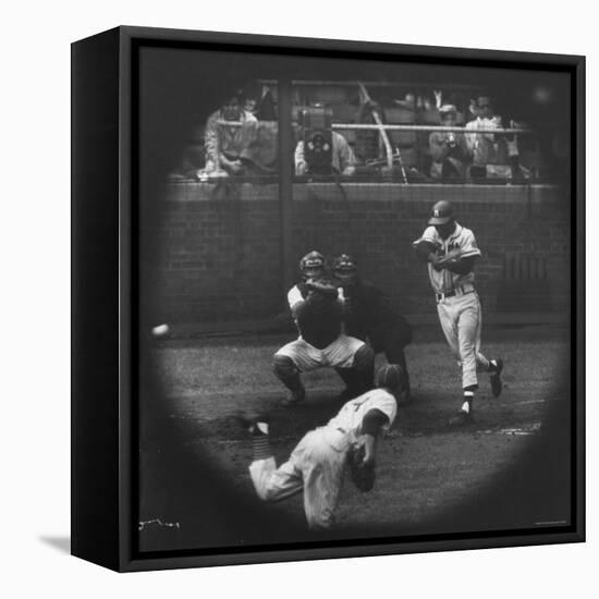Milwaukee Braves Henry Aaron Batting During Baseball Game-George Silk-Framed Stretched Canvas