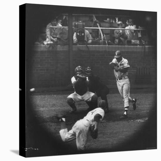 Milwaukee Braves Henry Aaron Batting During Baseball Game-George Silk-Stretched Canvas