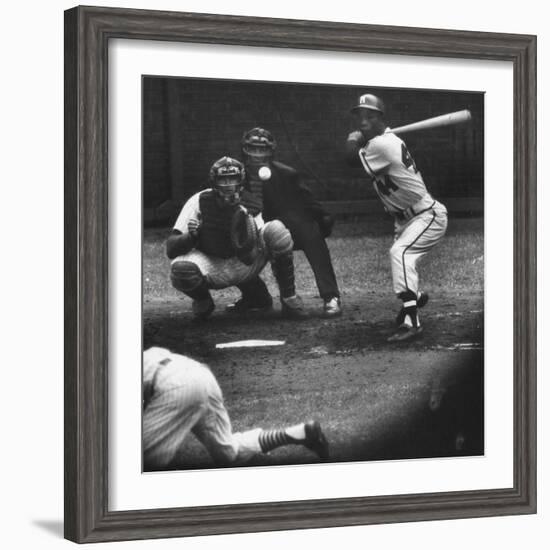 Milwaukee Braves Henry Aaron Batting During Baseball Game-null-Framed Premium Photographic Print