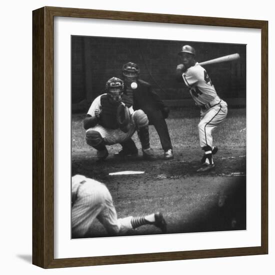 Milwaukee Braves Henry Aaron Batting During Baseball Game-null-Framed Premium Photographic Print