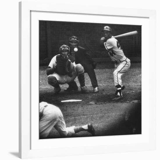 Milwaukee Braves Henry Aaron Batting During Baseball Game-null-Framed Premium Photographic Print