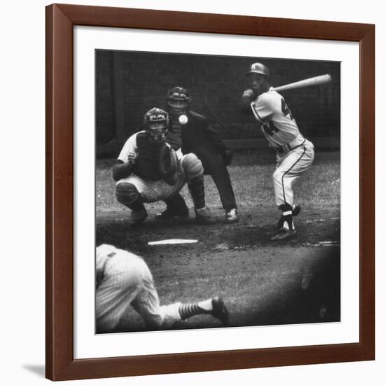 Milwaukee Braves Henry Aaron Batting During Baseball Game-null-Framed Premium Photographic Print