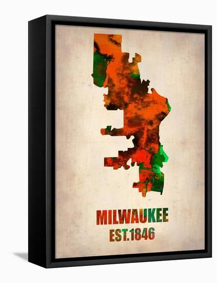 Milwaukee Watercolor Map-NaxArt-Framed Stretched Canvas