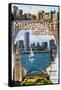 Milwaukee, Wisconsin - Montage Scenes-Lantern Press-Framed Stretched Canvas