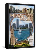 Milwaukee, Wisconsin - Montage Scenes-Lantern Press-Framed Stretched Canvas