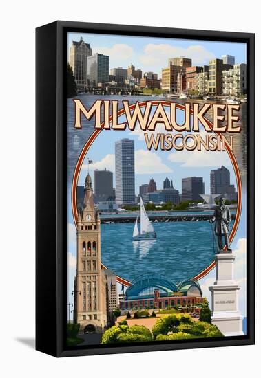 Milwaukee, Wisconsin - Montage Scenes-Lantern Press-Framed Stretched Canvas