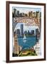 Milwaukee, Wisconsin - Montage Scenes-Lantern Press-Framed Art Print