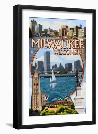 Milwaukee, Wisconsin - Montage Scenes-Lantern Press-Framed Art Print