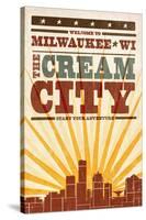 Milwaukee, Wisconsin - Skyline and Sunburst Screenprint Style-Lantern Press-Stretched Canvas