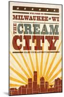 Milwaukee, Wisconsin - Skyline and Sunburst Screenprint Style-Lantern Press-Mounted Art Print