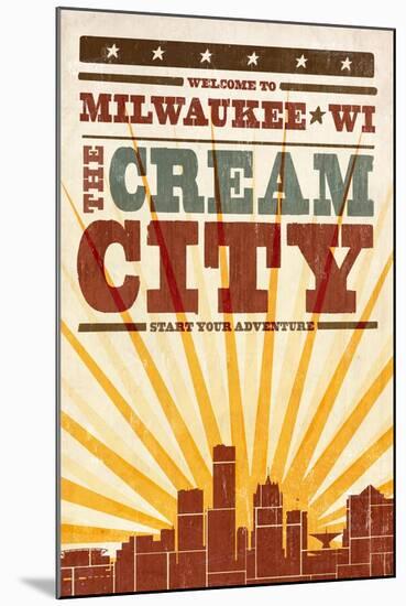 Milwaukee, Wisconsin - Skyline and Sunburst Screenprint Style-Lantern Press-Mounted Art Print