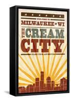 Milwaukee, Wisconsin - Skyline and Sunburst Screenprint Style-Lantern Press-Framed Stretched Canvas