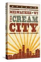 Milwaukee, Wisconsin - Skyline and Sunburst Screenprint Style-Lantern Press-Stretched Canvas