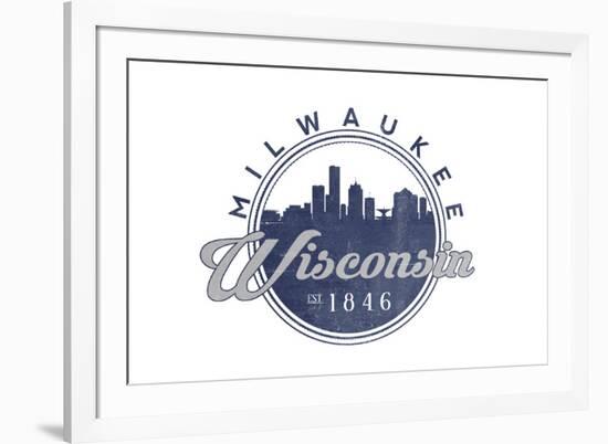 Milwaukee, Wisconsin - Skyline Seal (Blue)-Lantern Press-Framed Premium Giclee Print