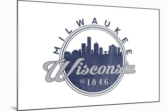 Milwaukee, Wisconsin - Skyline Seal (Blue)-Lantern Press-Mounted Premium Giclee Print