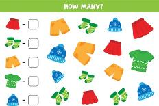 Counting Game with Different Clothes. Count How Many Shirts, Shorts, Skirts, Socks and Caps are The-Milyausha Shaykhutdinova-Photographic Print