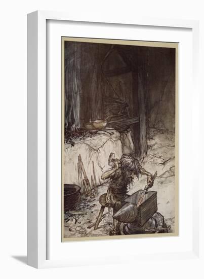 Mime at the anvil, illustration from 'Siegfried and the Twilight of the Gods', 1924-Arthur Rackham-Framed Giclee Print