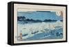 Mimeguri Embankment on the Sumida River (Sumidagawa Mimeguri Tsutsumi) (Colour Woodblock Print)-Utagawa II Hiroshige-Framed Stretched Canvas