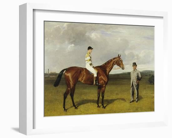 'Mimi' with Rickaby Up with Her Trainer, Mr Matthew Dawson, 1891-Emil Adam-Framed Giclee Print