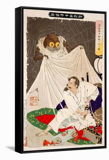 Minamoto No Yorimitsu Preparing to Kill the Earth Spider, Thirty-Six Transformations-Yoshitoshi Tsukioka-Framed Stretched Canvas
