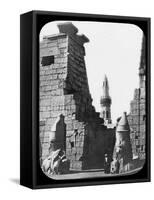 Minaret and Ruins of Luxor Temple, Luxor, Egypt, C1890. Lantern Slide-Newton & Co-Framed Stretched Canvas