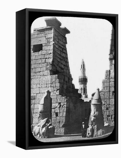 Minaret and Ruins of Luxor Temple, Luxor, Egypt, C1890. Lantern Slide-Newton & Co-Framed Stretched Canvas