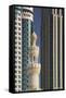 Minaret below Skyscrapers in Dubai-Jon Hicks-Framed Stretched Canvas