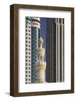 Minaret below Skyscrapers in Dubai-Jon Hicks-Framed Photographic Print