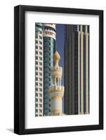 Minaret below Skyscrapers in Dubai-Jon Hicks-Framed Photographic Print