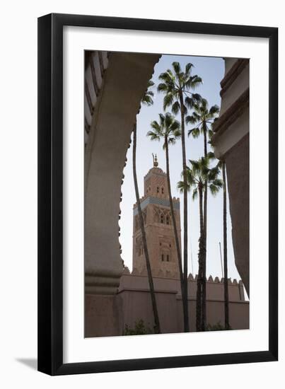 Minaret of Koutoubia Mosque with Palm Trees, UNESCO World Heritage Site, Marrakesh, Morocco-Stephen Studd-Framed Photographic Print