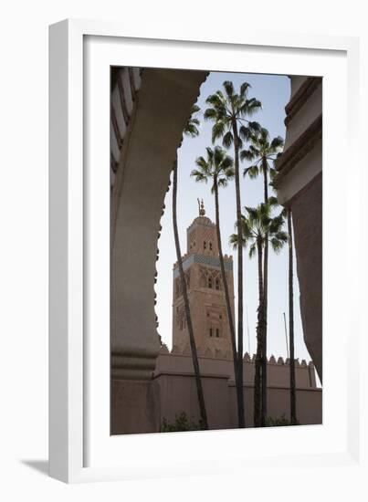 Minaret of Koutoubia Mosque with Palm Trees, UNESCO World Heritage Site, Marrakesh, Morocco-Stephen Studd-Framed Photographic Print