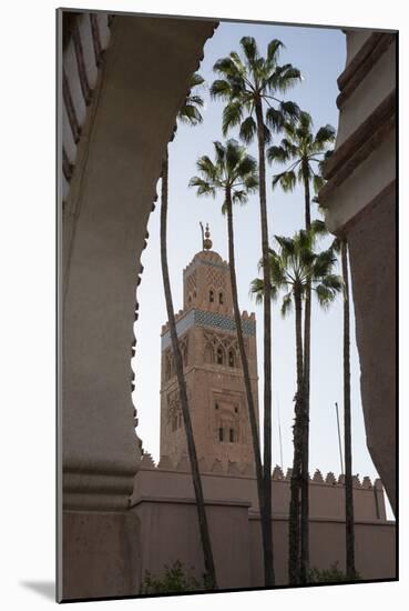 Minaret of Koutoubia Mosque with Palm Trees, UNESCO World Heritage Site, Marrakesh, Morocco-Stephen Studd-Mounted Photographic Print