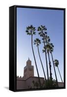 Minaret of Koutoubia Mosque with Palm Trees, UNESCO World Heritage Site, Marrakesh, Morocco-Stephen Studd-Framed Stretched Canvas