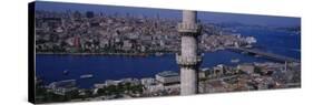 Minaret with Bridge Across the Bosphorus in the Background, Istanbul, Turkey-null-Stretched Canvas