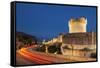 Minceta tower and city walls with traffic light trails, Dubrovnik Old Town, Dubrovnik, Dalmatian Co-Neale Clark-Framed Stretched Canvas