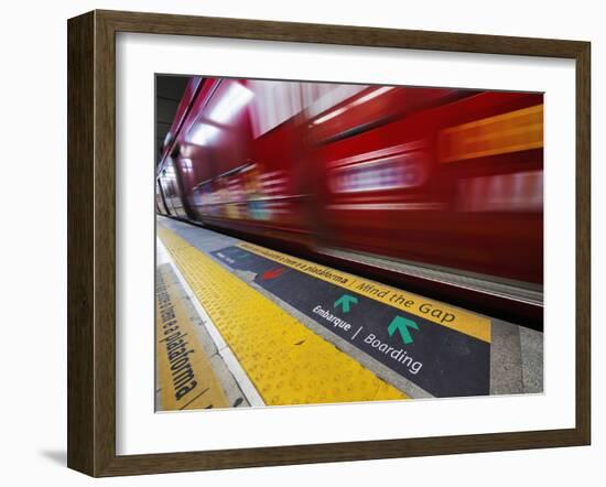 Mind the Gap Sign in a Metro Rio Station.-Jon Hicks-Framed Photographic Print