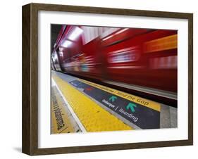 Mind the Gap Sign in a Metro Rio Station.-Jon Hicks-Framed Photographic Print