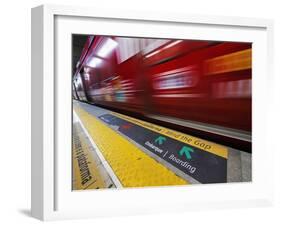 Mind the Gap Sign in a Metro Rio Station.-Jon Hicks-Framed Photographic Print