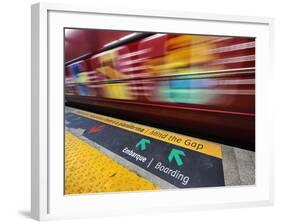 Mind the Gap Sign in a Metro Rio Station.-Jon Hicks-Framed Photographic Print