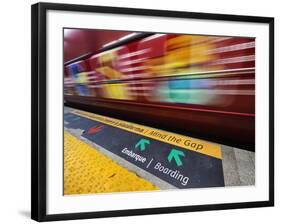 Mind the Gap Sign in a Metro Rio Station.-Jon Hicks-Framed Photographic Print