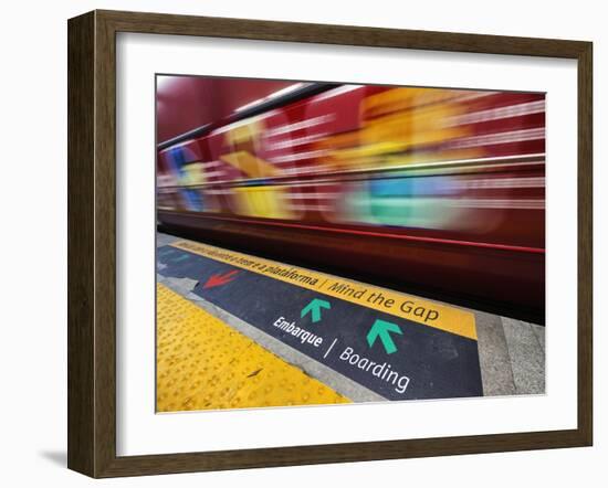 Mind the Gap Sign in a Metro Rio Station.-Jon Hicks-Framed Photographic Print