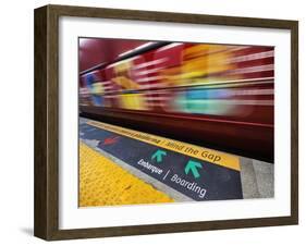 Mind the Gap Sign in a Metro Rio Station.-Jon Hicks-Framed Photographic Print