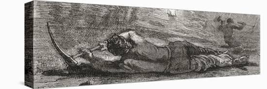 Miner Digging at Coal Mine Coalface in the 19th Century. from the National Encyclopaedia-null-Stretched Canvas