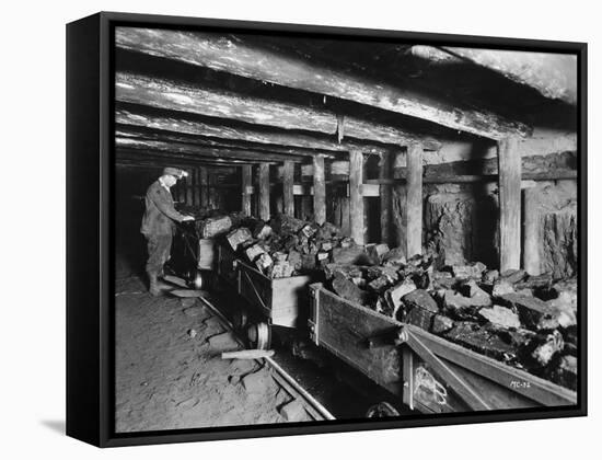 Miner Examining Load of Coal at Mouth of Pit-null-Framed Stretched Canvas